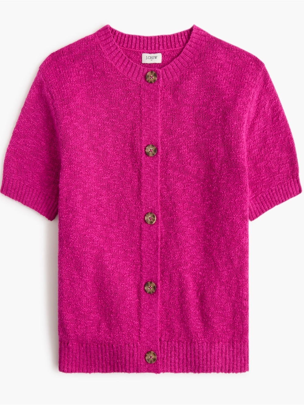 J. Crew Sweet Magenta Short Sleeve Slub Cardigan Sweater Top Size Medium